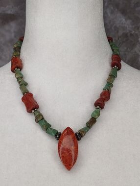 Paige Wallace For Marushka Turquoise & Sponge Coral Necklace